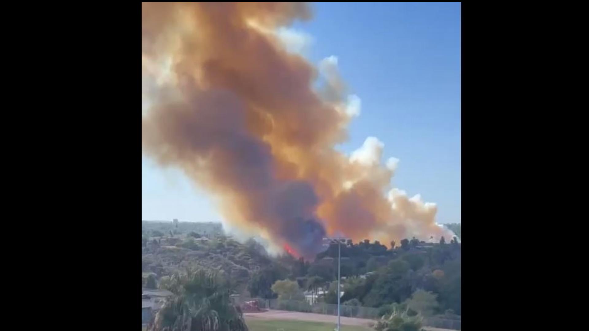 San Diego Fire-Rescue describes the fire as rapidly moving. They said that there are several units at the scene along with air support.