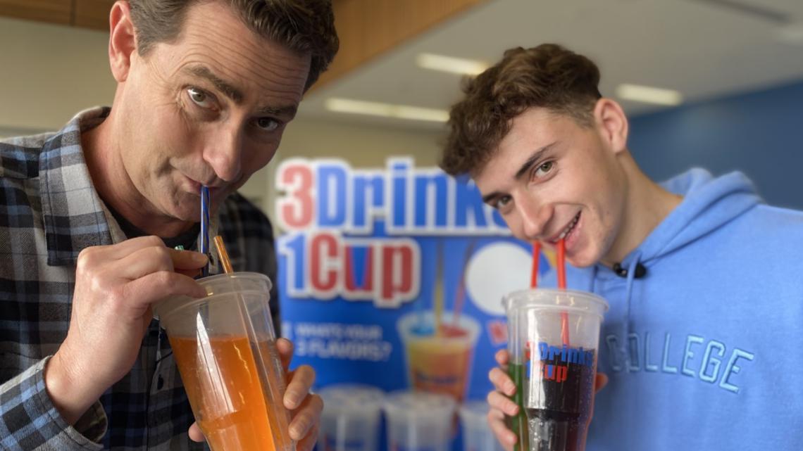 Mesa College student invents new cup that holds three drinks at one time