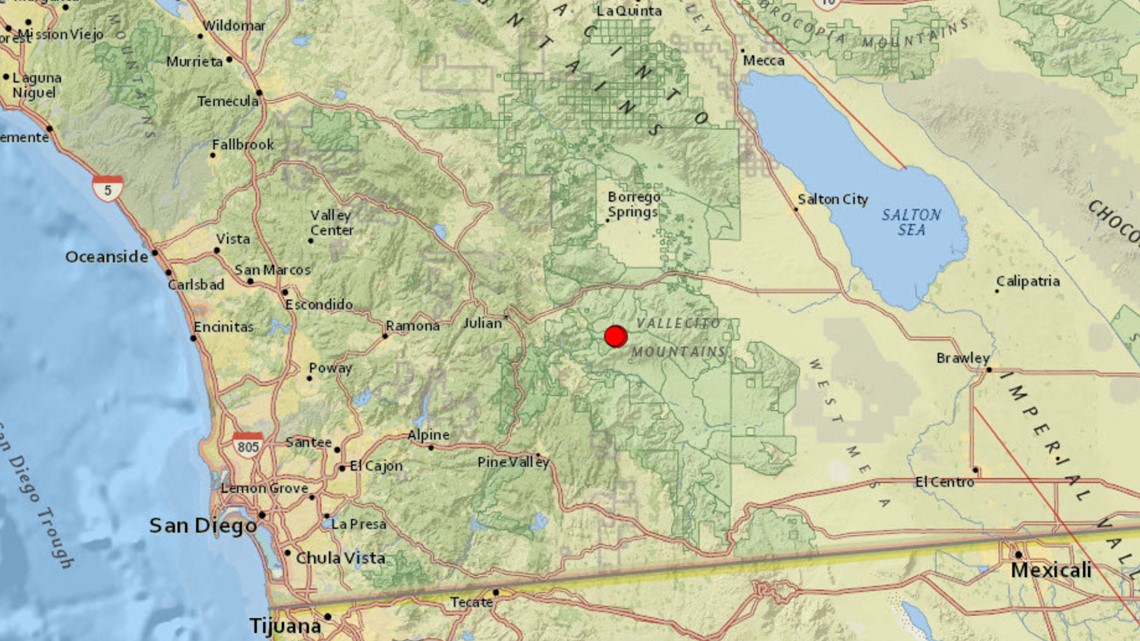 An earthquake was reported near Julian, east of San Diego