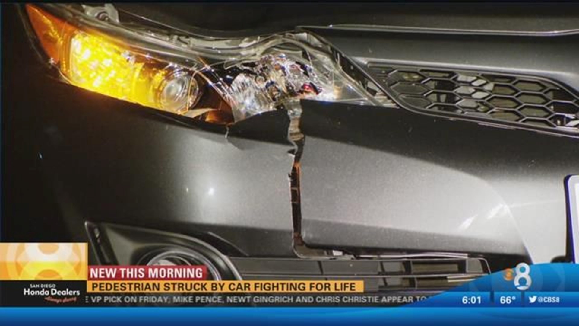 Pedestrian struck by car fighting for life | cbs8.com