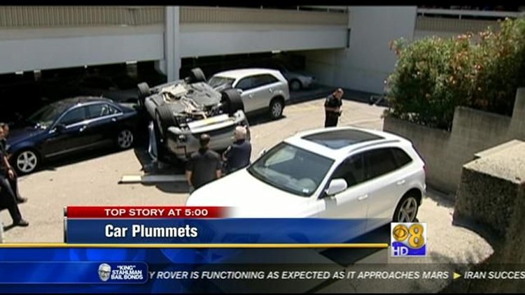 Car nosedives off Fashion Valley Mall parking garage 