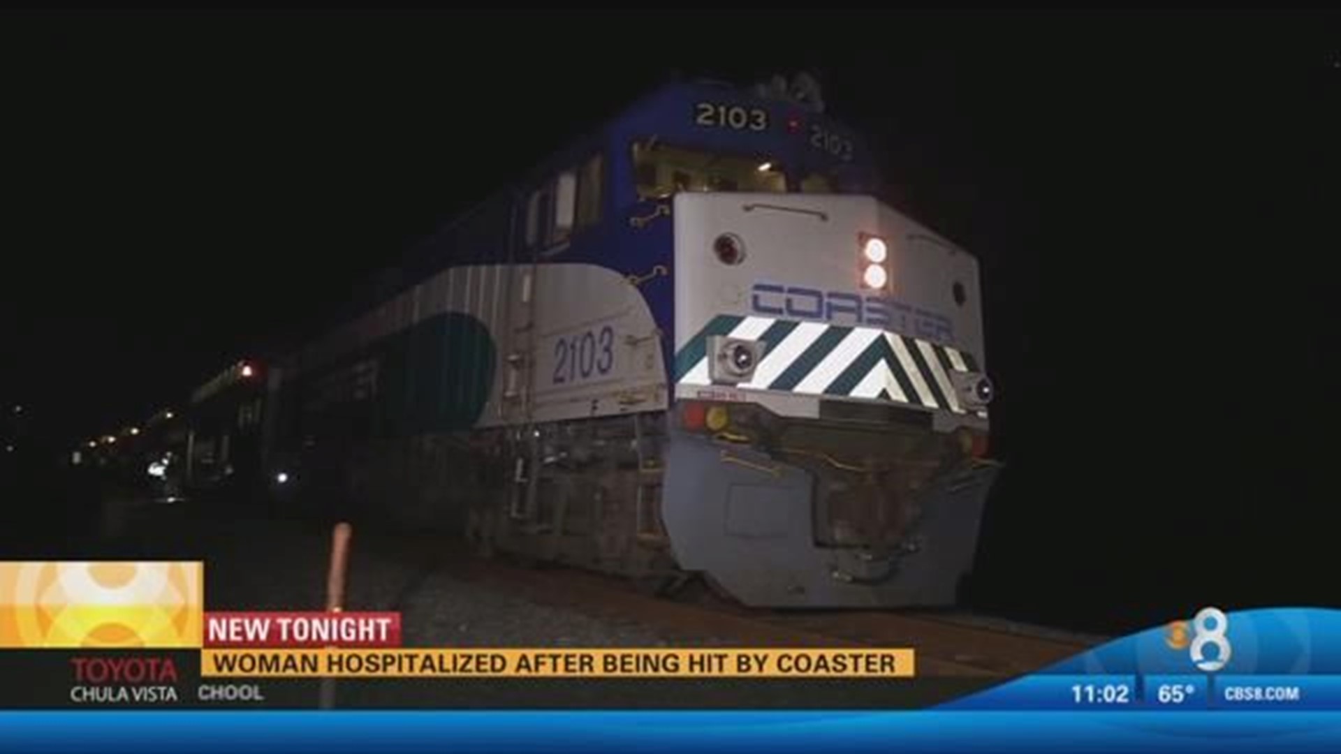 Woman hospitalized after being hit by train | cbs8.com
