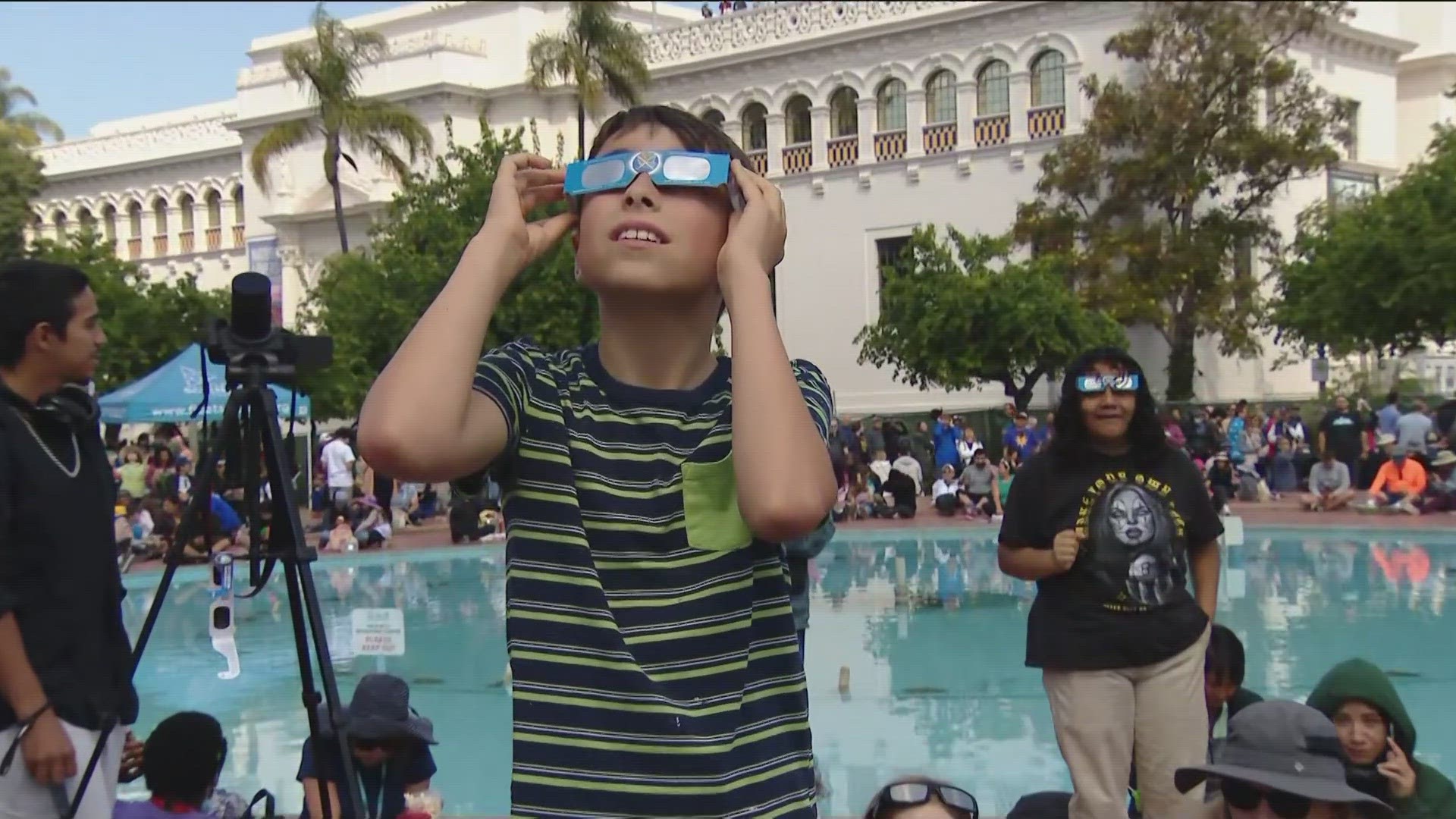 CBS 8 watched the partial solar eclipse on April 8 with hundreds of people at the Fleet Science Center and elementary school students in Chula Vista.