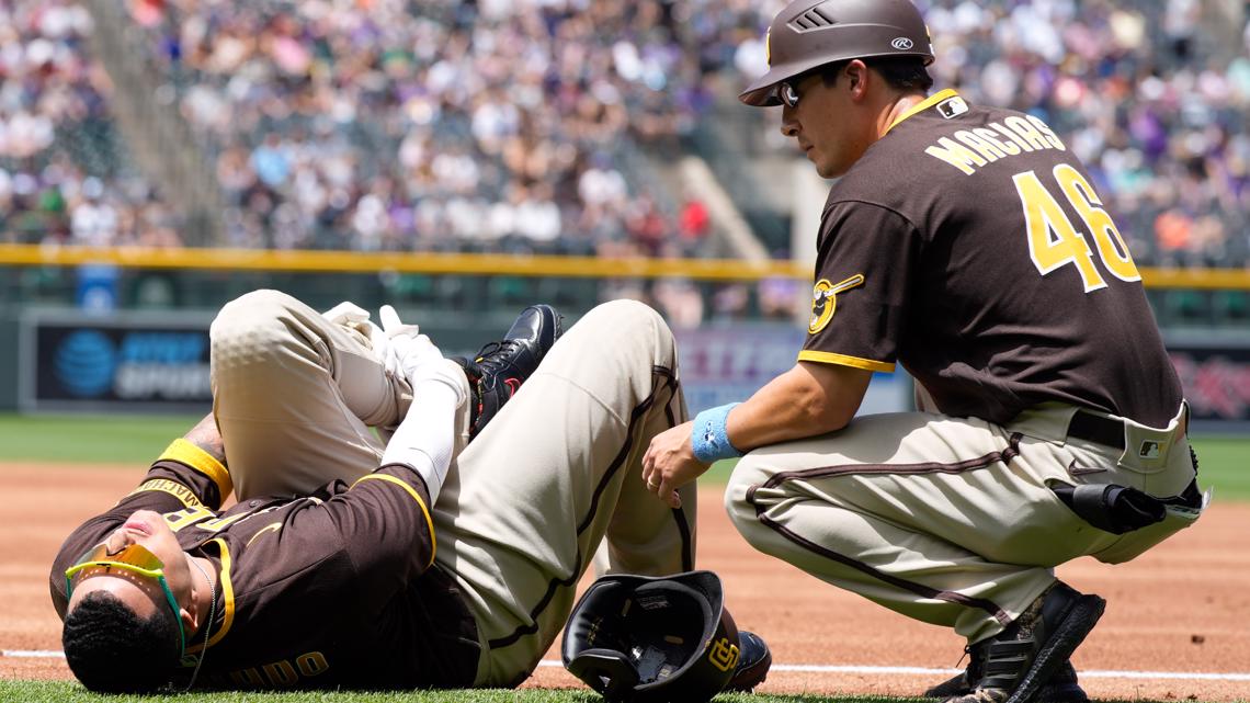 Padres star Machado sprains left ankle in tumble at 1st base