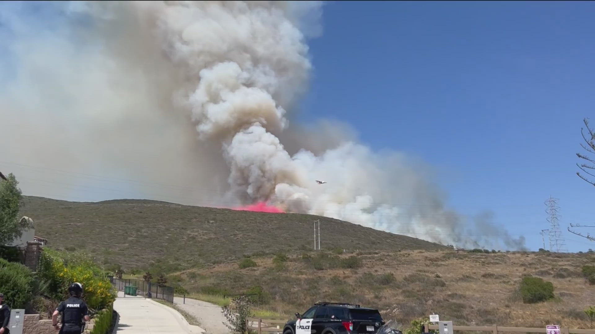 A brush fire broke out in the canyon near the border of Carlsbad and San Marcos on Thursday, causing evacuations.