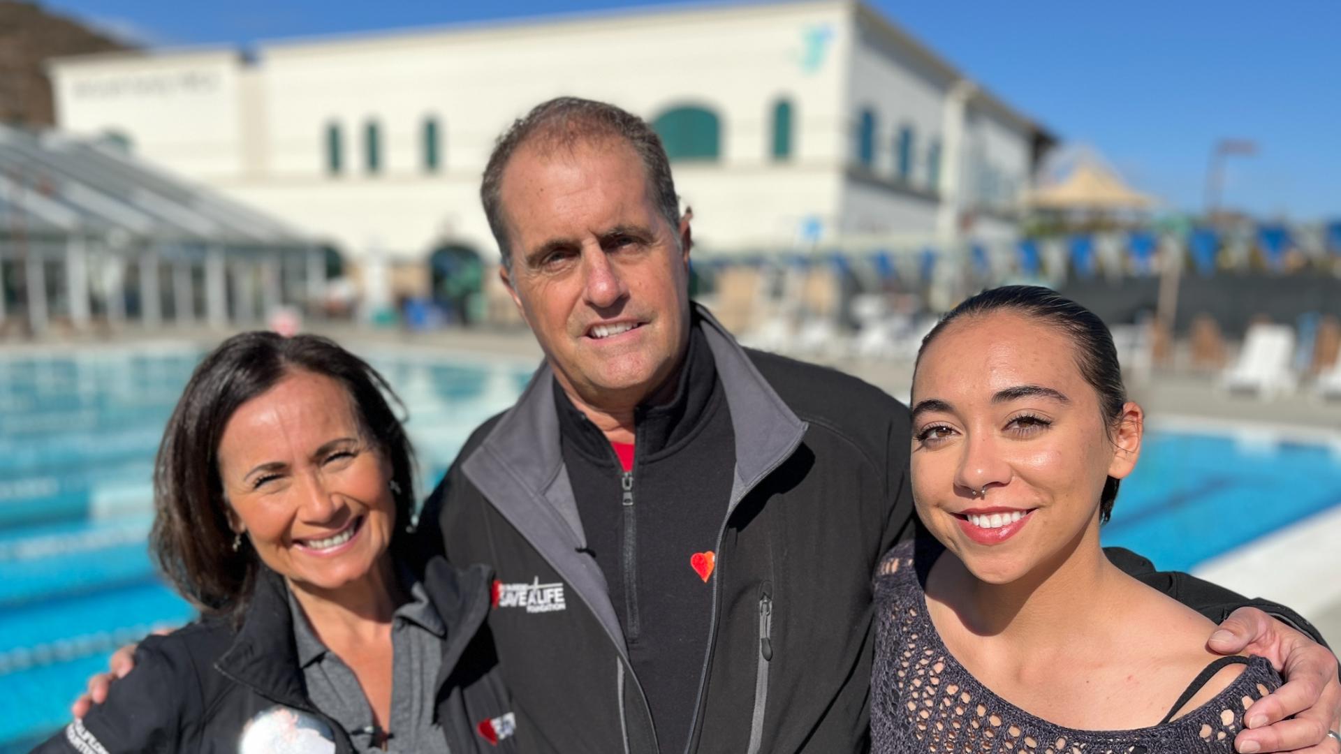 59-year old swimmer's heart stopped working until he was shocked four times by an AED.