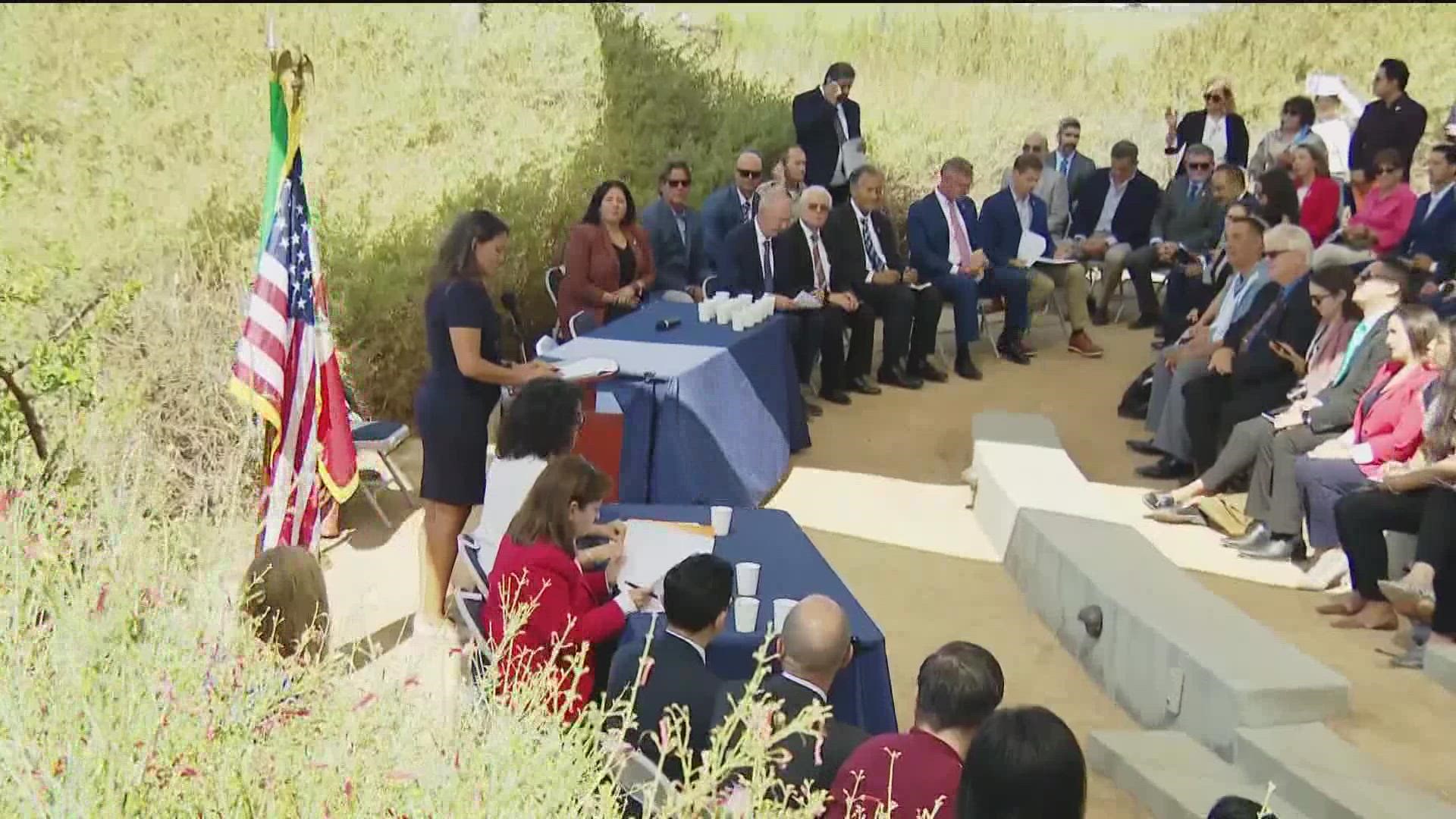 The ceremony comes about a month after another two sewage lines broke, dumping millions of gallons into the Tijuana River.