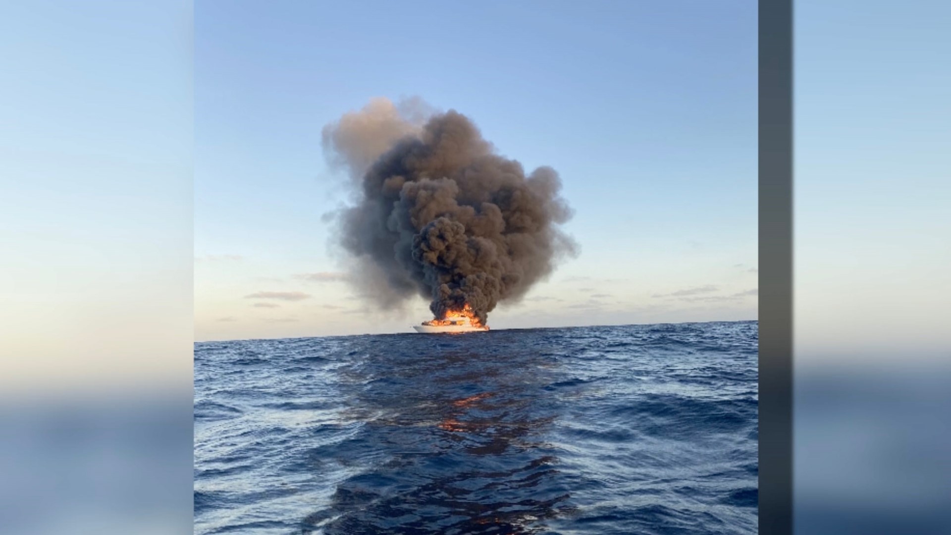 Half the boat was engulfed in flames five minutes later, and they couldn’t access the life raft or dingy, so the three men scrambled off the boat onto a kayak.