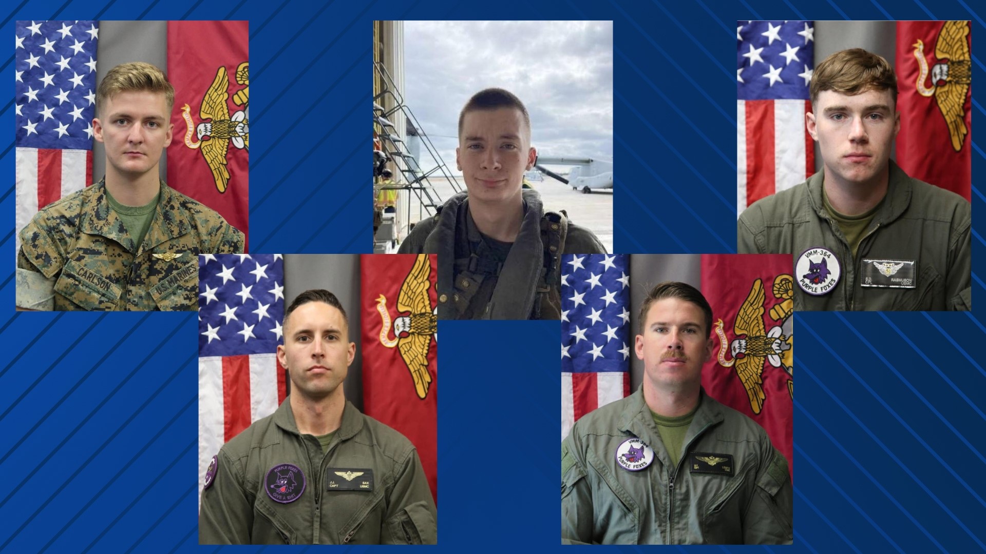 The five Marines died when their Osprey aircraft crashed during training on Wednesday afternoon near Glamis in Imperial County.