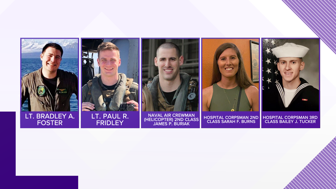 Navy releases names of 5 crewmembers who died in helicopter crash