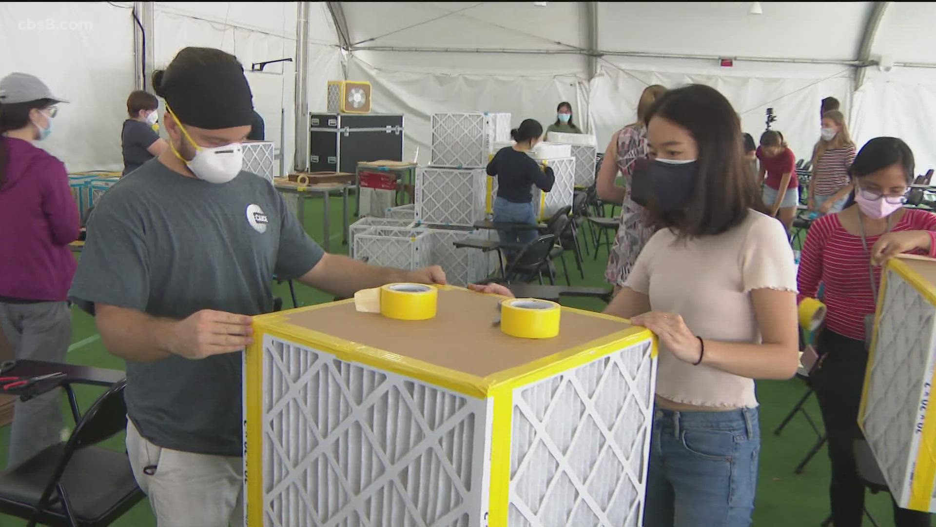 Just one day before classes began, UCSD students and staff helped make their classrooms safer against COVID-19 by building DIY air filters out of boxes and fans.