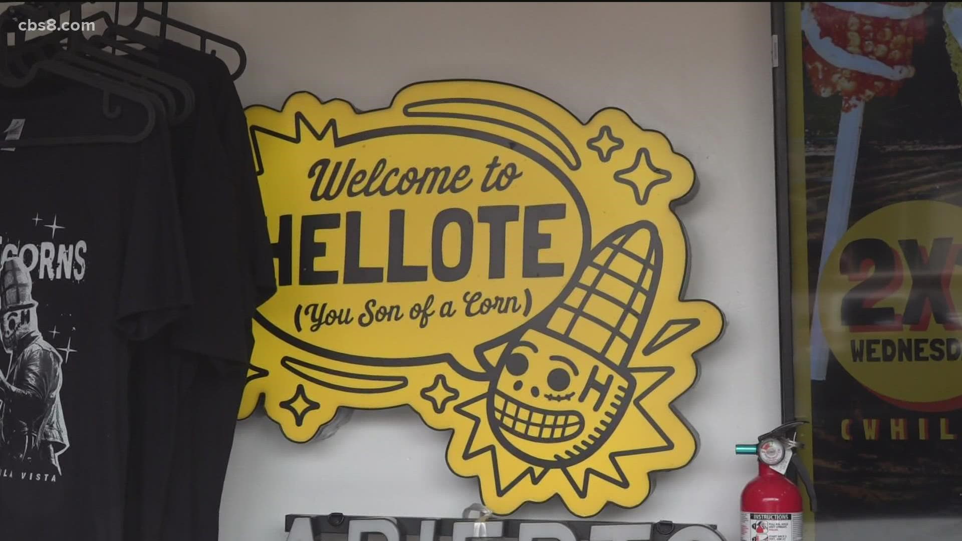 Hellote is the combination of the word "hello" and "elote" which means corn. They're located in Chula Vista and sell different types of Mexican street corn.