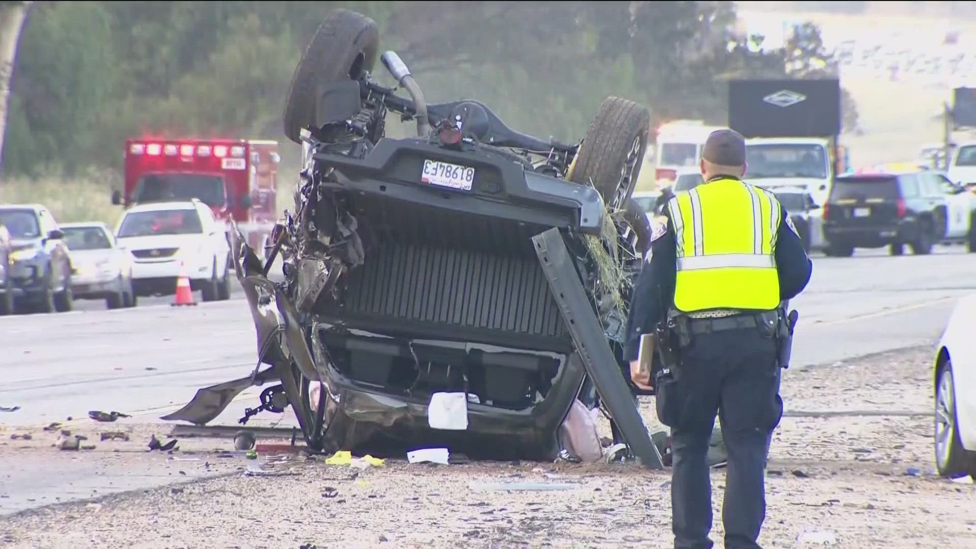Two people, including an infant, were killed, and four others were hurt in a rollover crash on Interstate 15 in Pala Mesa.