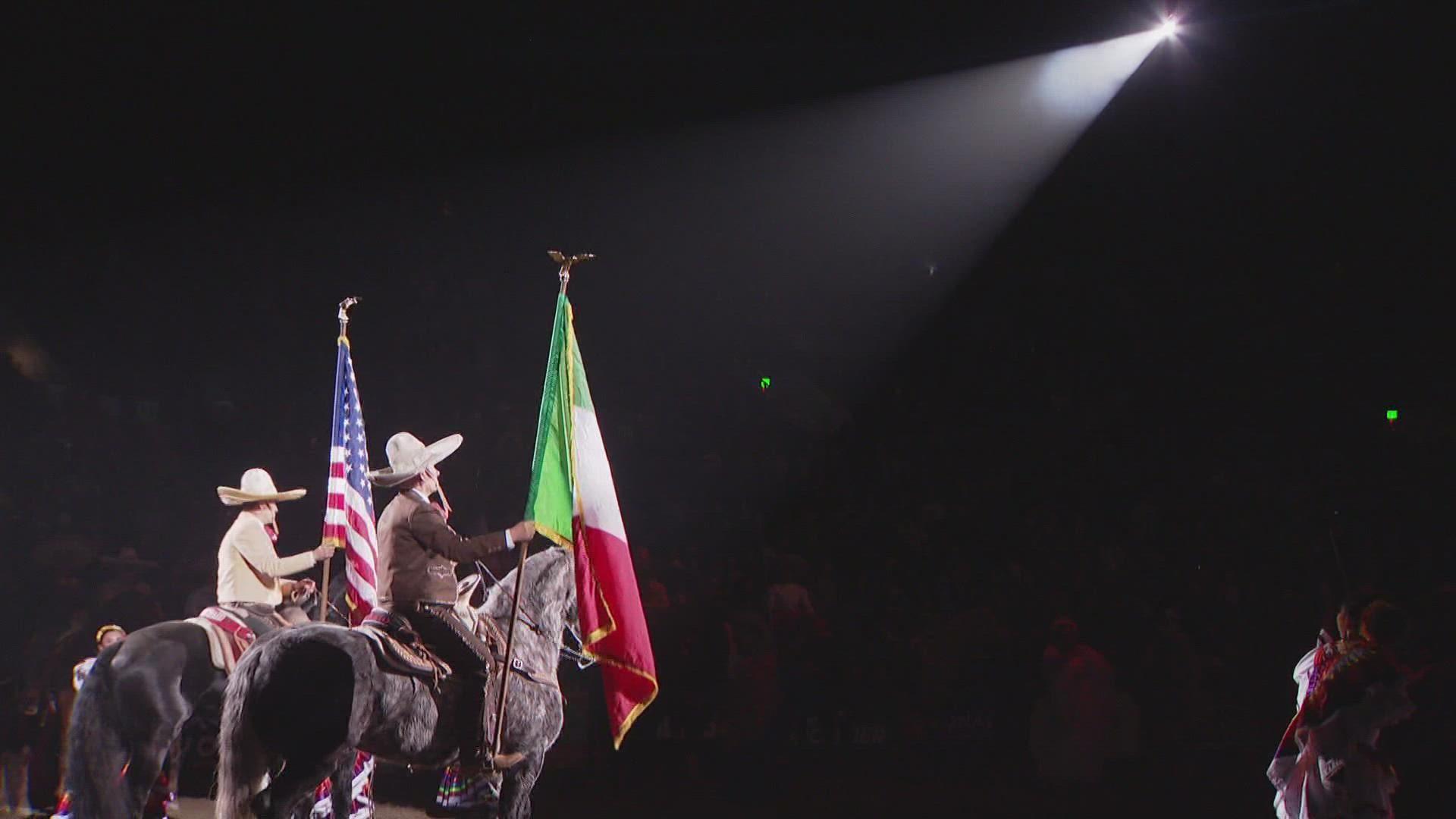 The event featured Mexican-style bull riding, bareback riding, trick roping, Mariachi music, side saddle riders and Portuguese-style bullfights.