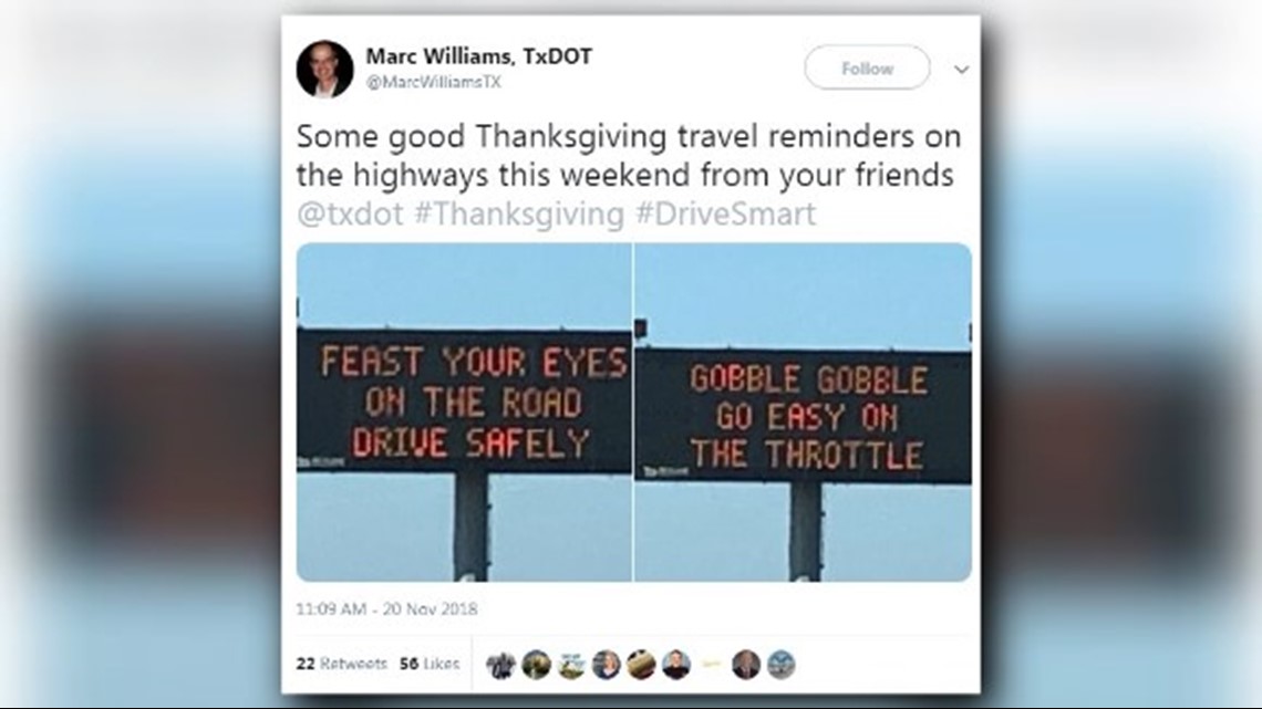 'Gobble gobble go easy on the throttle' TxDOT reminds drivers to be