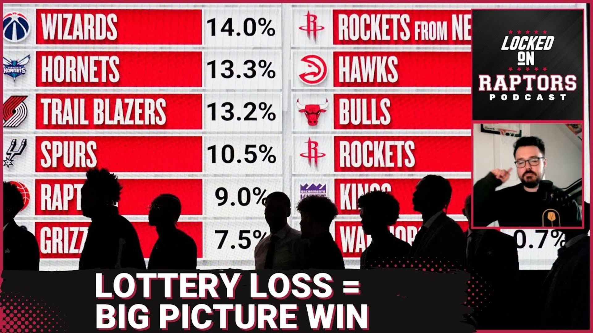 In Episode 1635, Sean Woodley goes solo to react to Sunday's NBA Draft Lottery in which the Toronto Raptors fell two spots in the draft order will pick 8th