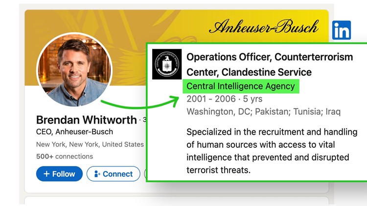 Yes, Anheuser-Busch CEO Brendan Whitworth worked for the CIA