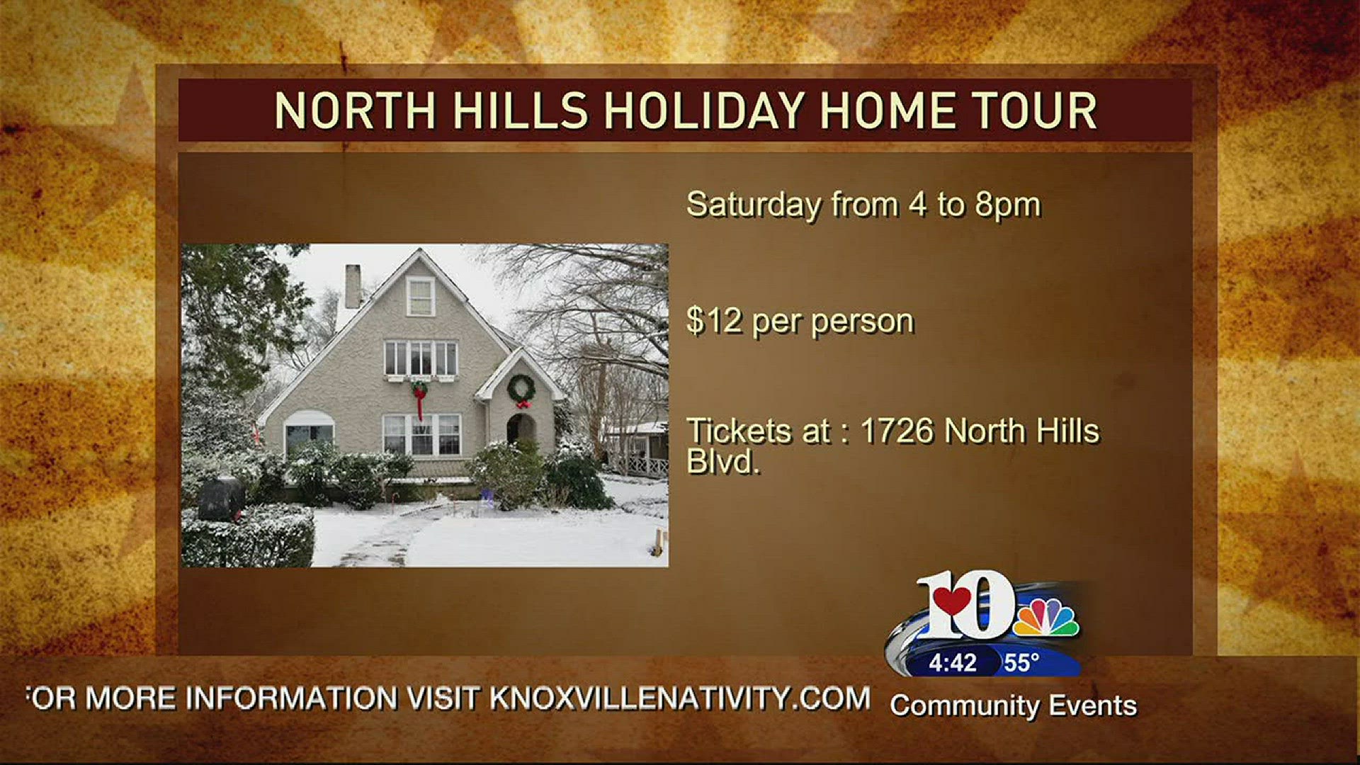 Live at Five at 4December 7, 2016The North Hills Holiday Tour is December 10 from 4 to 8pm in the North Hills neighborhood.Tickets are $12 at the door or $10 in advance when purchased from a North Hills Garden Club memberTickets should be picked up on