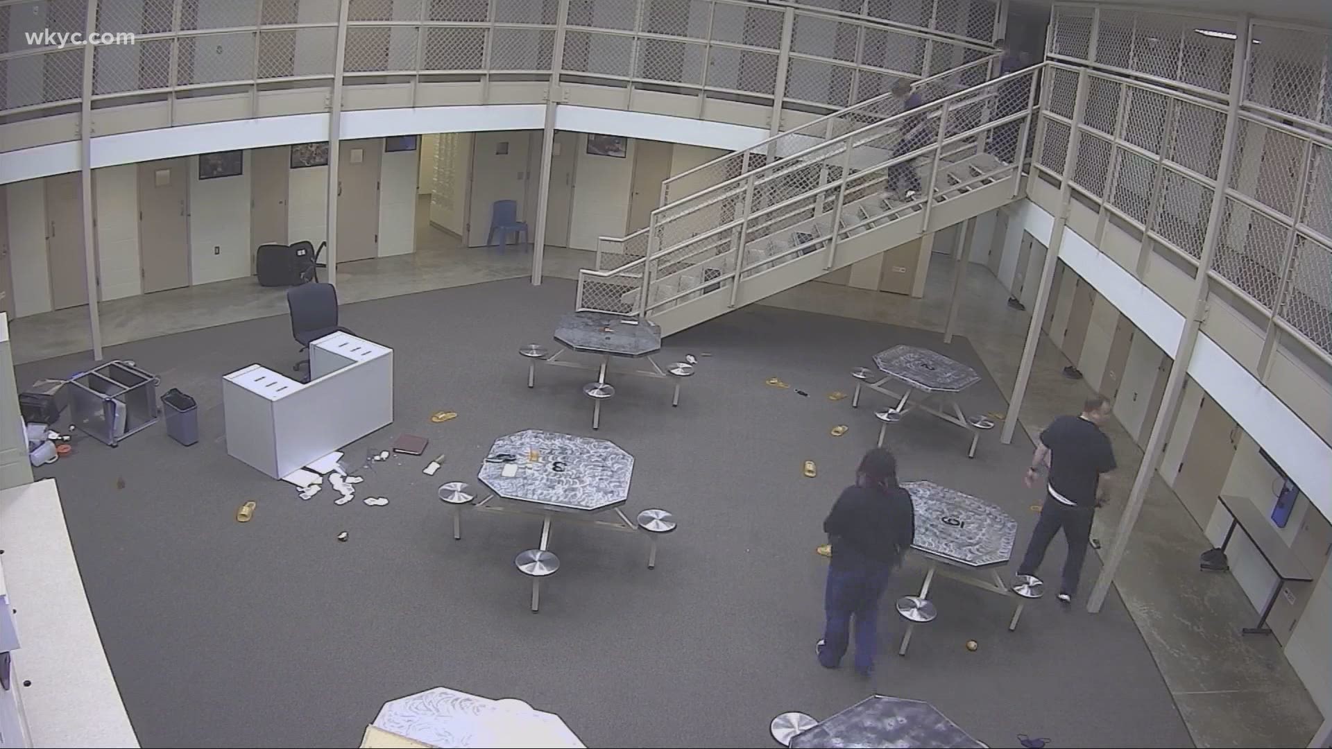 Officials say inmates were flipping tables and spraying fire extinguishers while trying to break into the control room. No one was injured.
