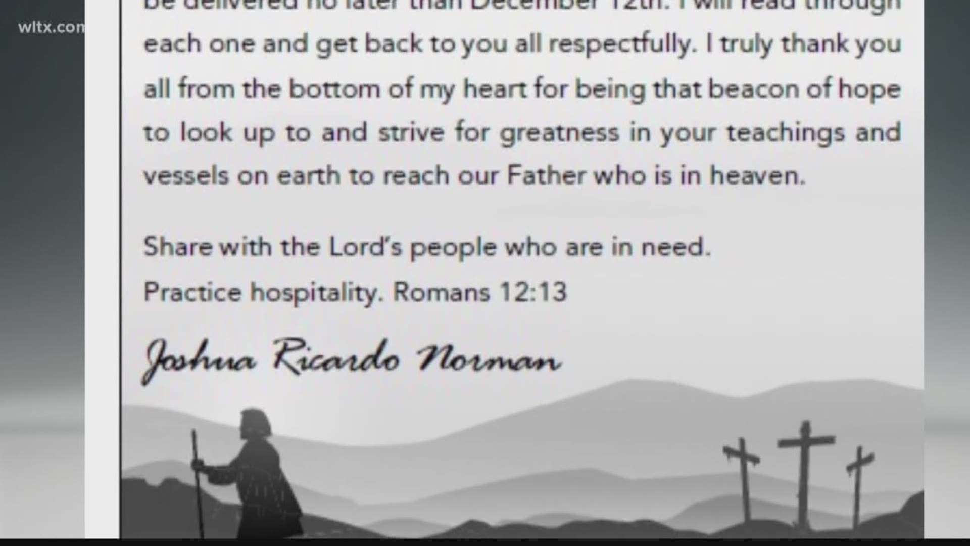 Josh Norman placed a full page asking churches in Greenwood to send him a letter with "the concerns of the church and the needs of the youth."