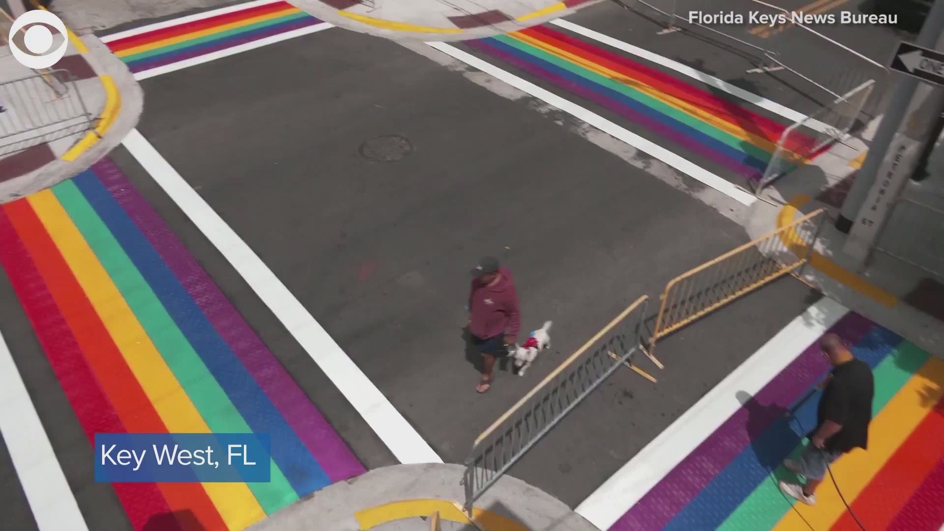 New rainbow crosswalks were installed on Monday at the intersection of Duval and Petronia streets in Key West, Florida.